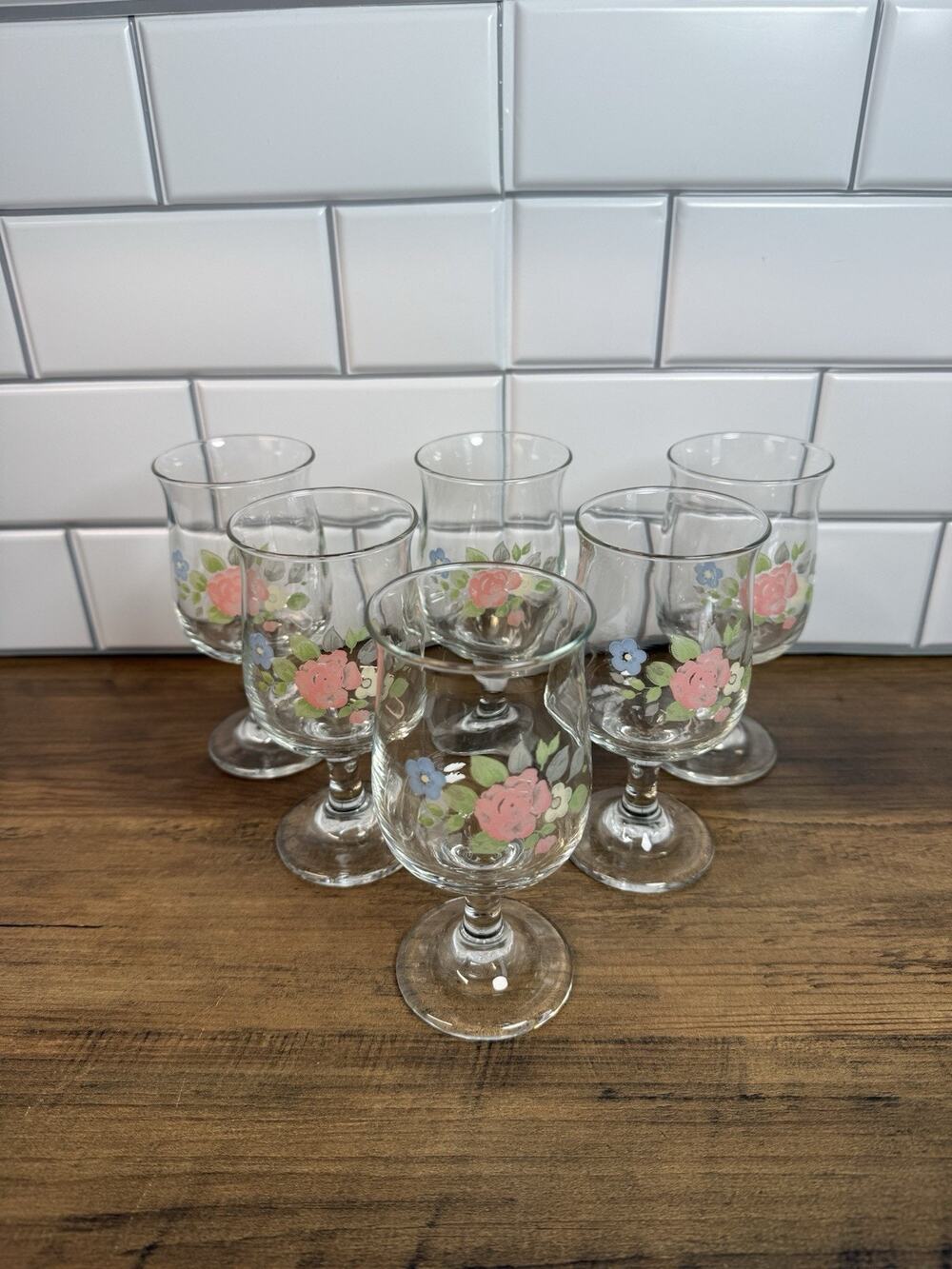 Vintage Pfaltzgraff Tea Rose Goblets by Libbey Set Of 6 8oz
